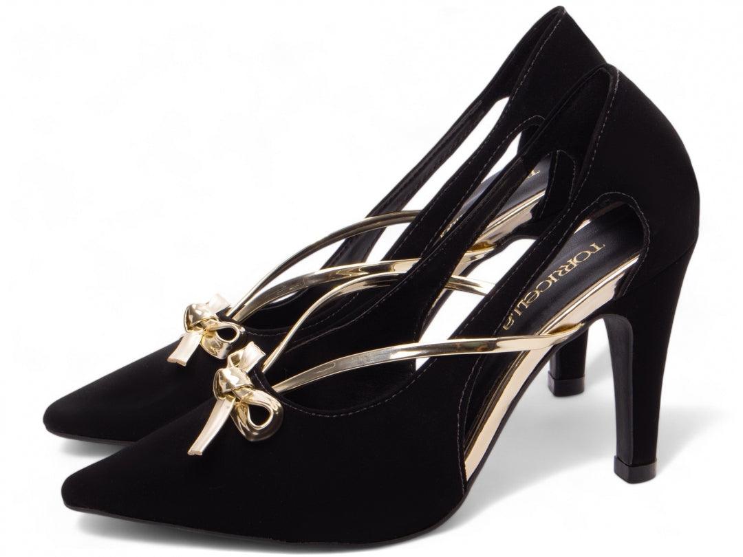 Scarpin Nobuck Preto com Laço Speechio Ouro Light - #carminito#