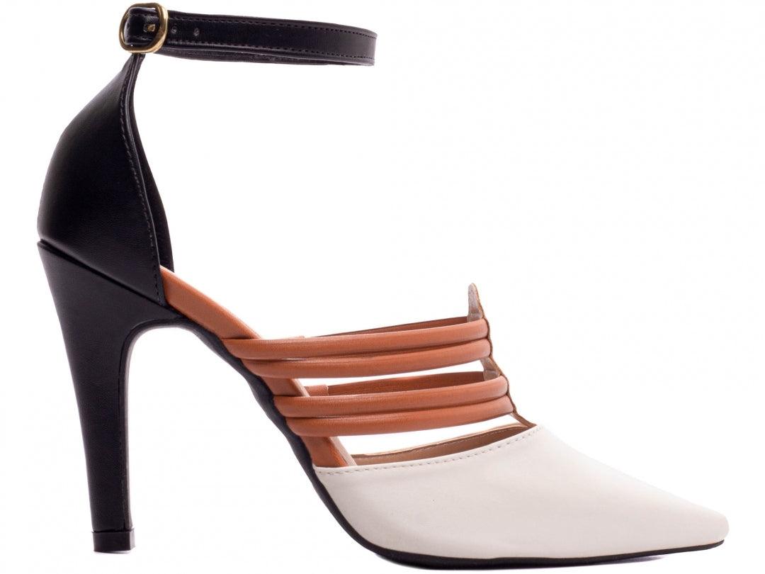 Scarpin Médio Napa Off White Caramelo e Preto - #carminito#