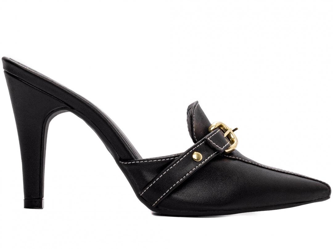 Scarpin Mule Napa Preto com Fivelas Douradas - #carminito#