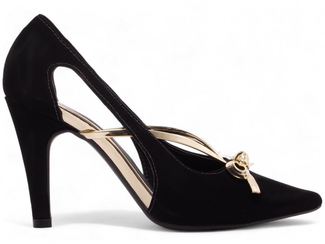 Scarpin Nobuck Preto com Laço Speechio Ouro Light - #carminito#
