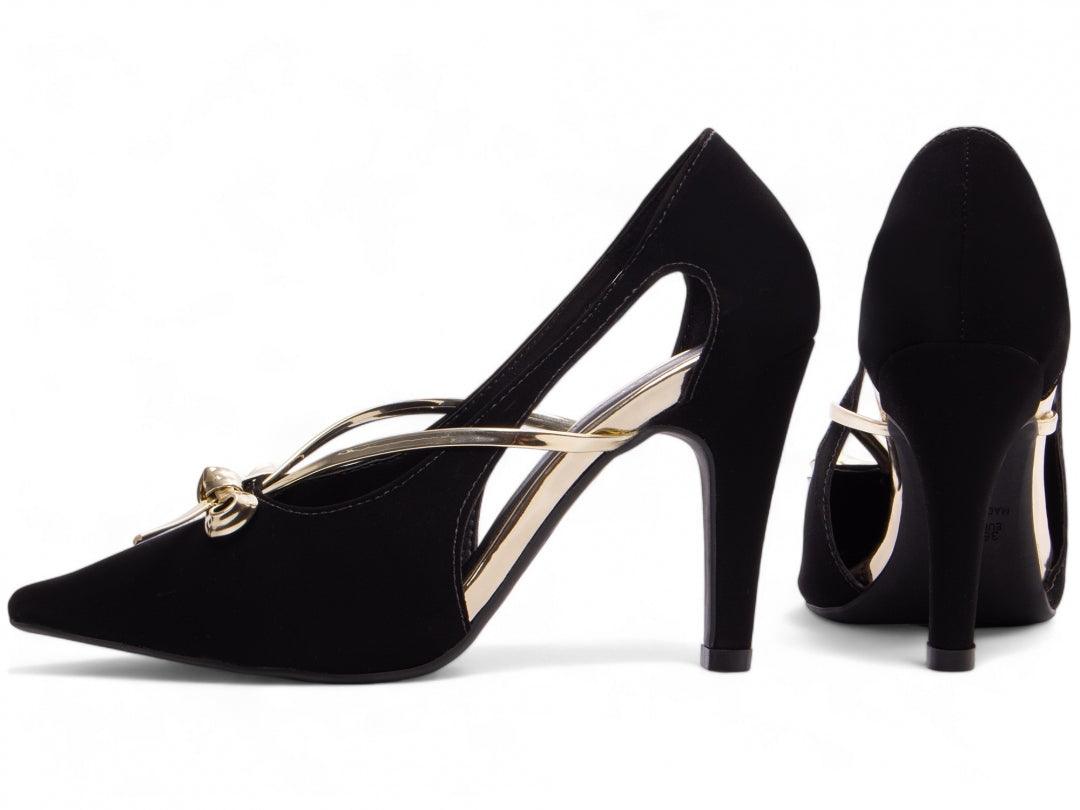 Scarpin Nobuck Preto com Laço Speechio Ouro Light - #carminito#