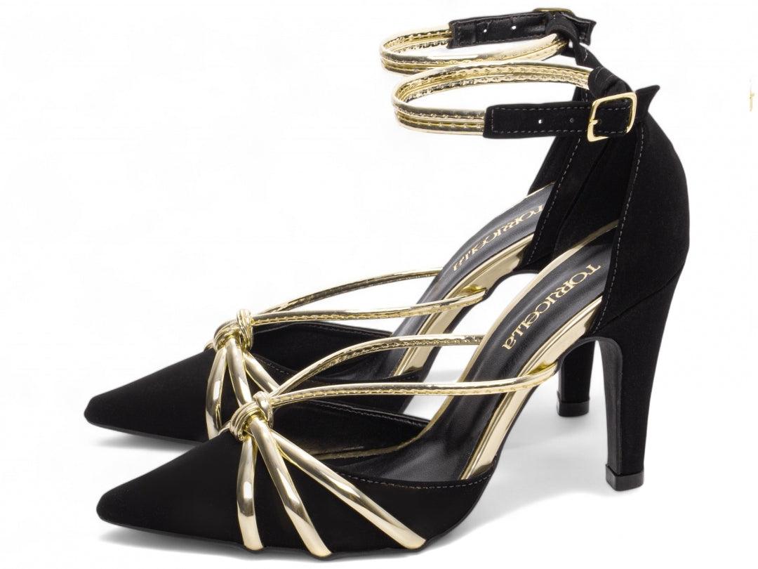 Scarpin Nobuck Preto e Speechio Ouro Light - #carminito#
