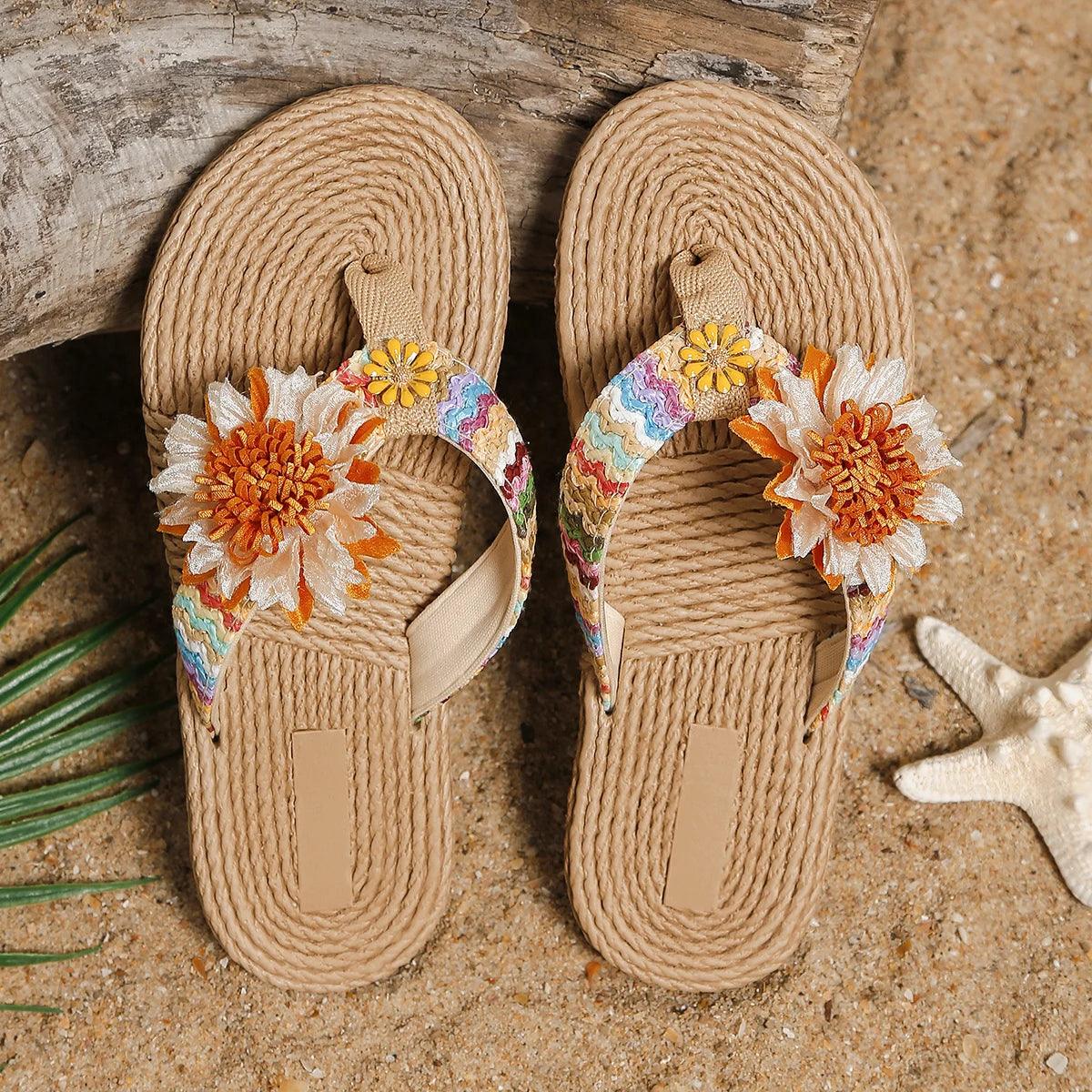Sandália Rasteira Verão Com Girassol - #carminito#