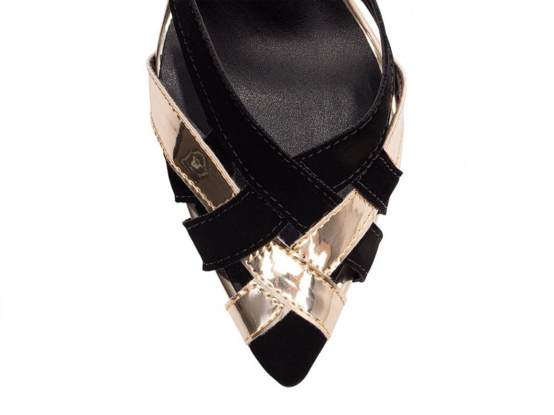 Scarpin Nobuck Metalizado Ouro Light com Fivelas - #carminito#