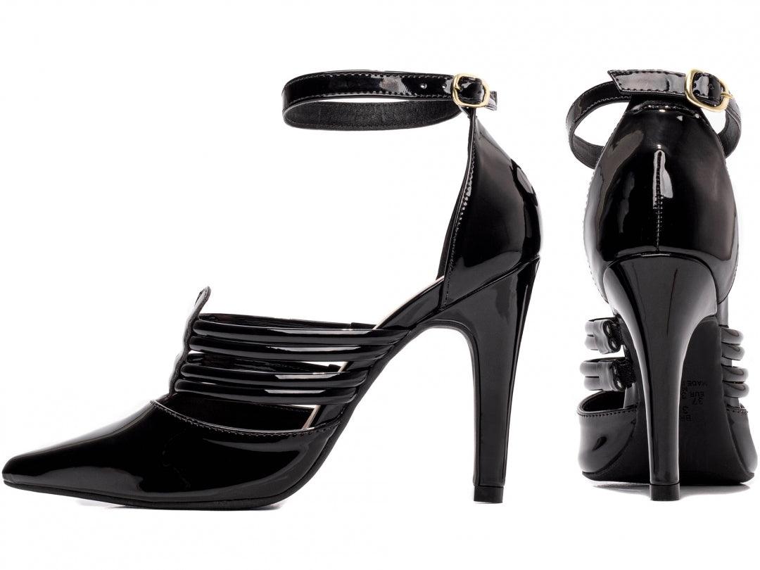 Scarpin Verniz Preto com Tiras e Fivela Dourada - #carminito#