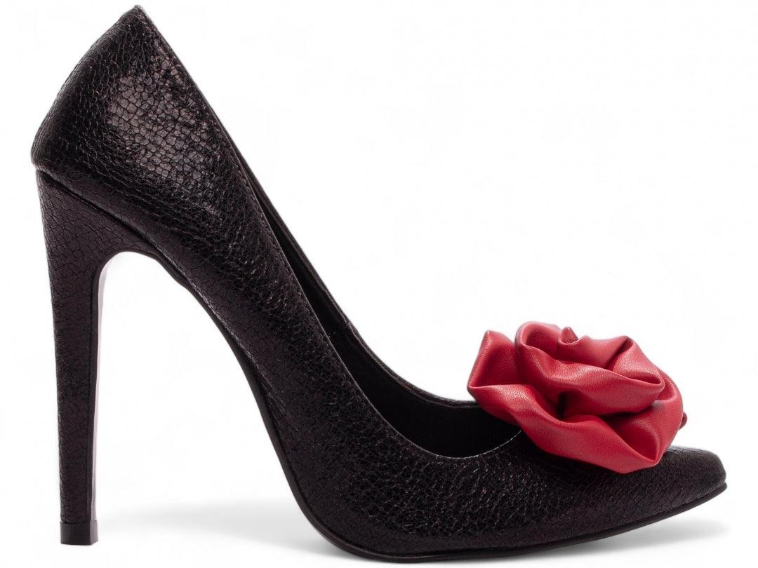 Scarpin Napa Preto com Flor Vermelha - #carminito#
