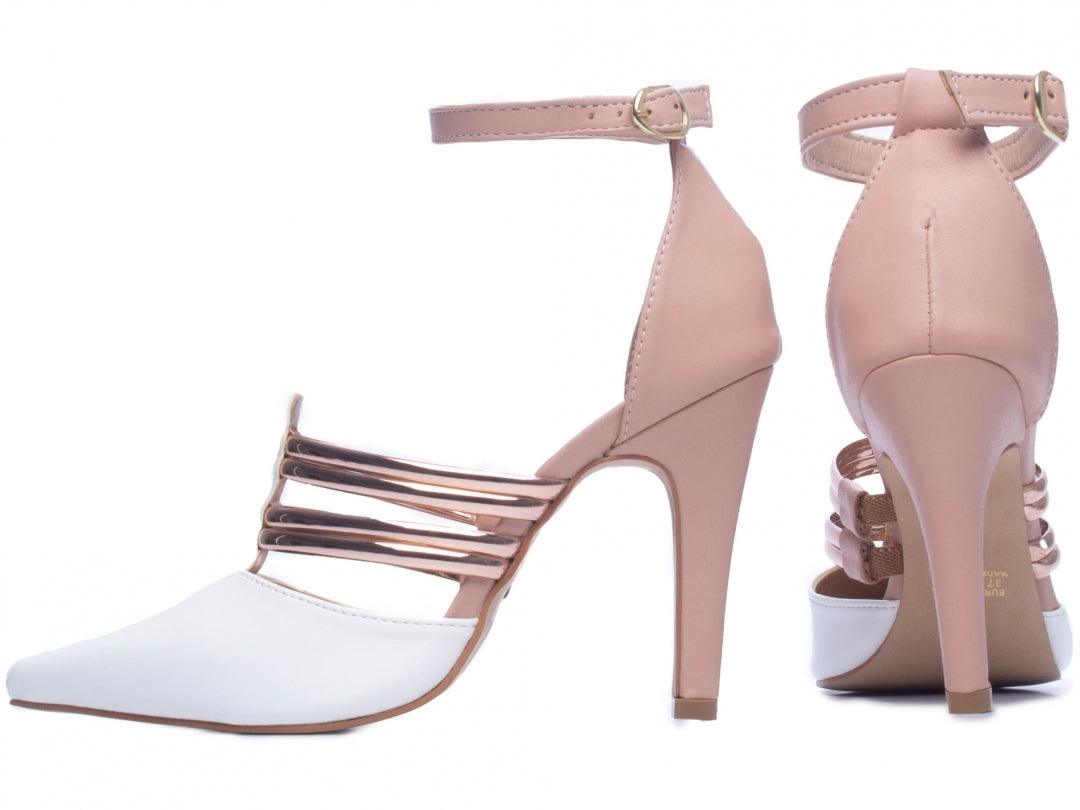 Sapato Scarpin Napa Branco, Rosê e Metalizado - #carminito#