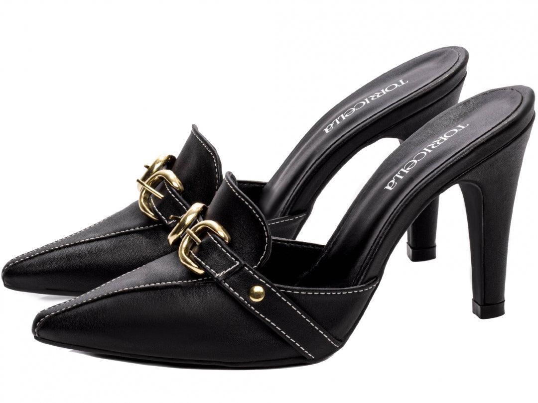 Scarpin Mule Napa Preto com Fivelas Douradas - #carminito#