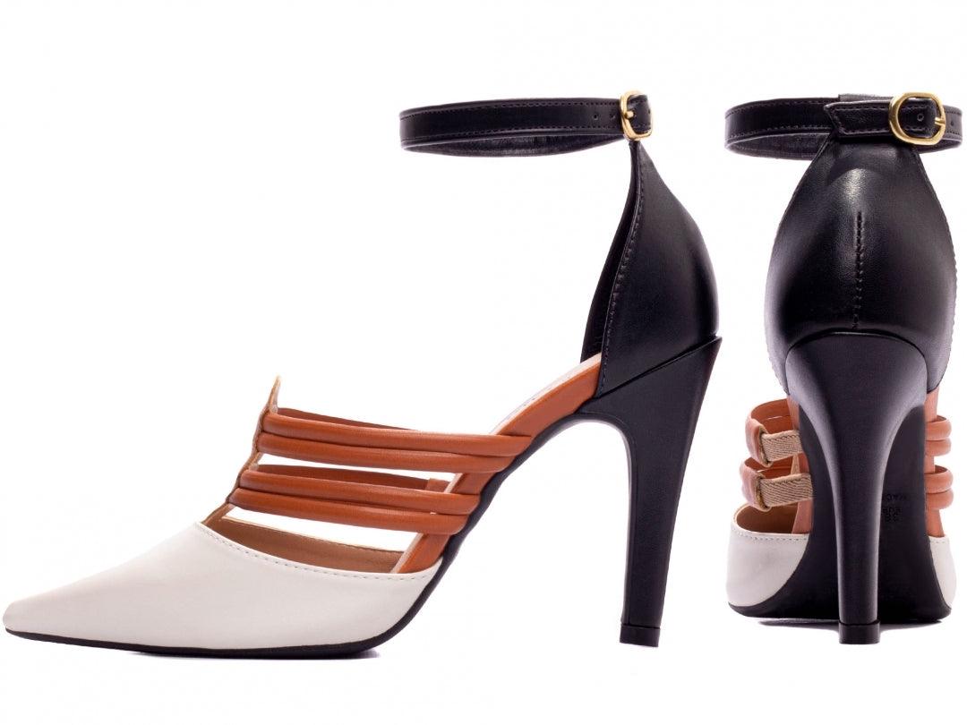 Scarpin Médio Napa Off White Caramelo e Preto - #carminito#
