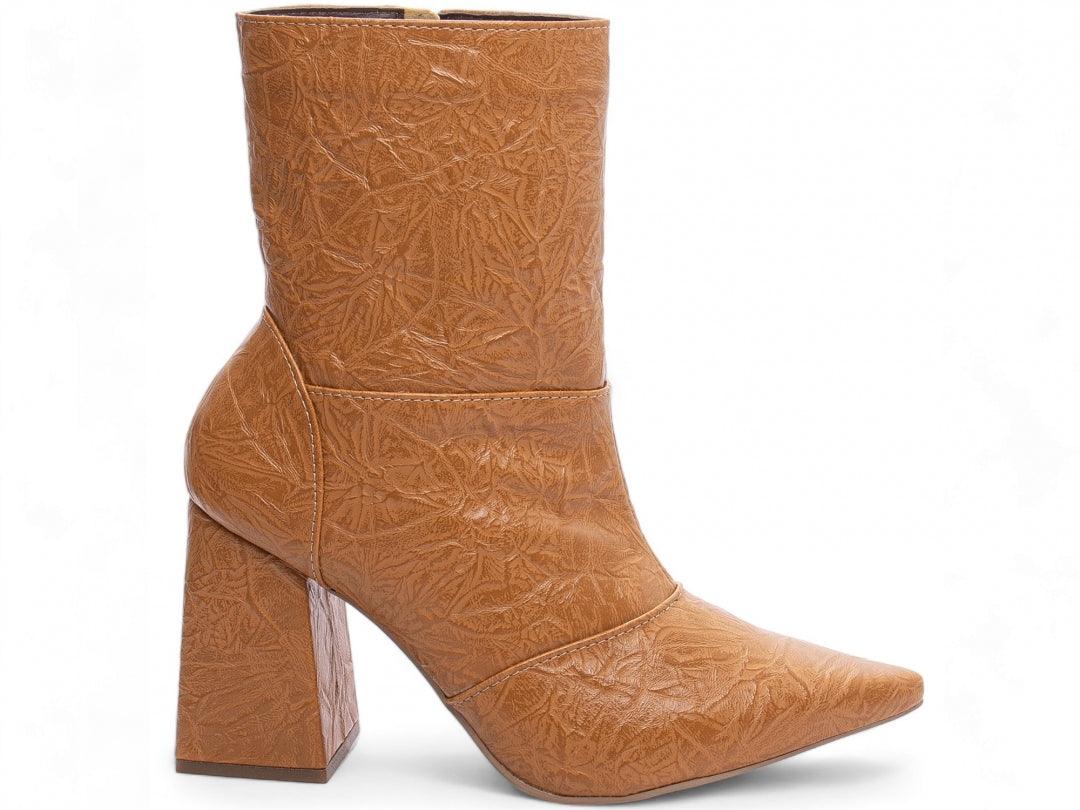 Bota Bico Fino Caramelo Cano Médio com Salto Quadrado Laço - #carminito#