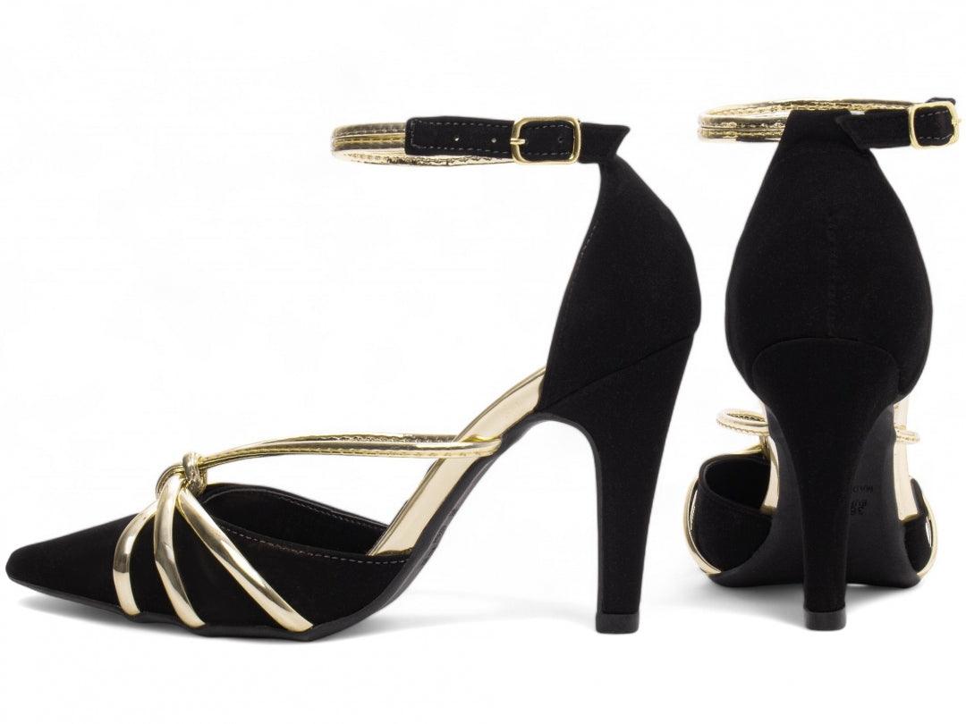 Scarpin Nobuck Preto e Speechio Ouro Light - #carminito#
